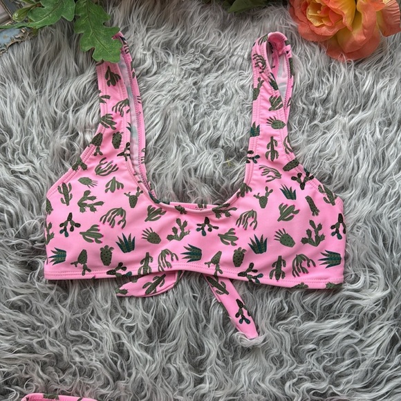 Cabana Del Sol Pink Cactus Leaf Print 2 Piece Bikini Set, S - Picture 4 of 13